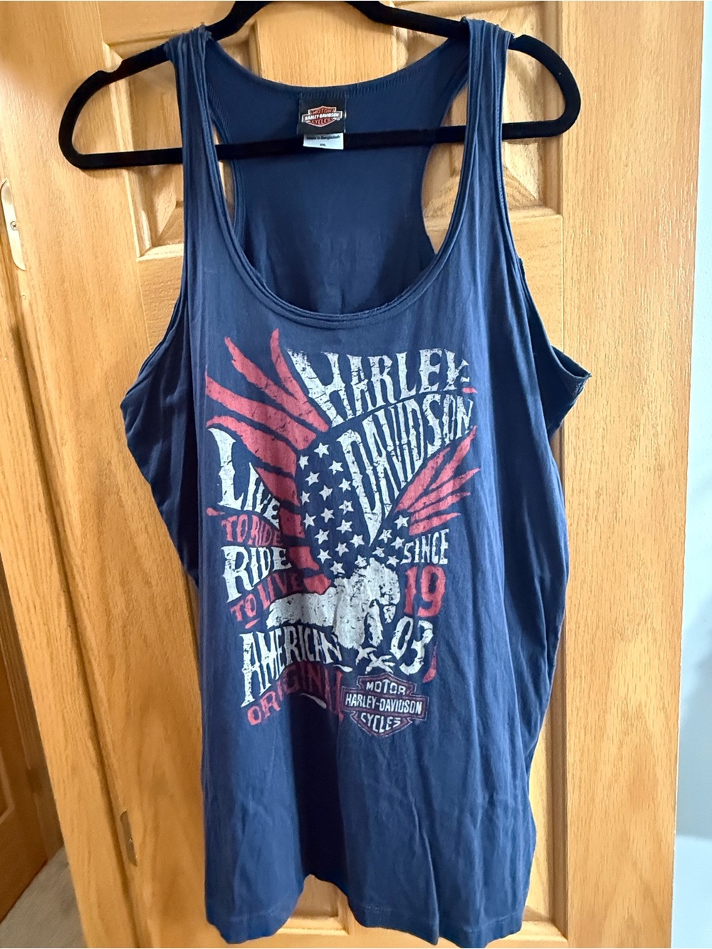 Harley-Davidson Women's Navy Blue Graphic Tank with Red & White Print
